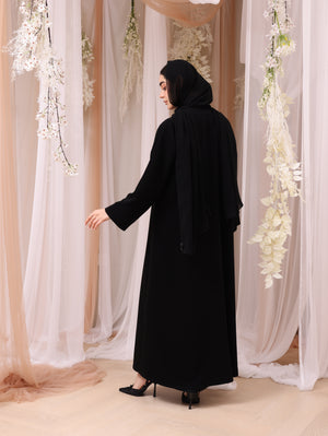 Korea Jet Black Barbie with Pink Flower Abaya