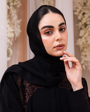 Korea Jet Black Barbie with Velvet Work Abaya