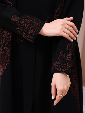Korea Jet Black Barbie with Velvet Work Abaya
