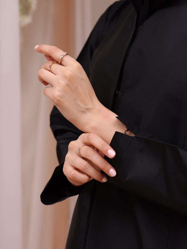 Korea Silk Black Satin with White Flower Beadwork on Side Abaya