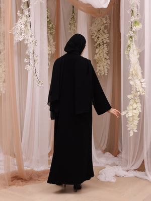 Indonesia Jet Black Barbie with Flower Embroidery Abaya