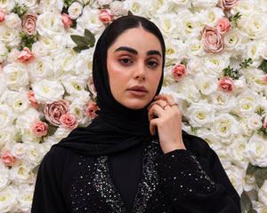 Indonesia Jet Black Barbie with Colors Beadwork on Front Abaya