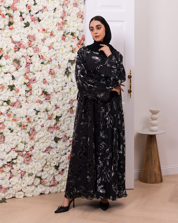 Double Layered Indonesia Chiffon and Leafy Printed Velvet