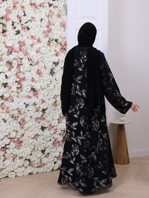 Double Layered Indonesia Chiffon and Leafy Printed Velvet