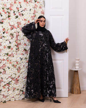 Double Layered Indonesia Chiffon and Leafy Printed Velvet