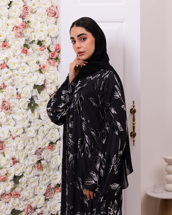 Double Layered Indonesia Chiffon and Leafy Printed Velvet