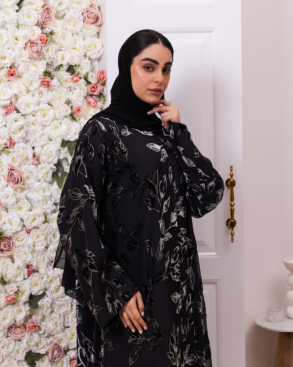 Double Layered Indonesia Chiffon and Leafy Printed Velvet