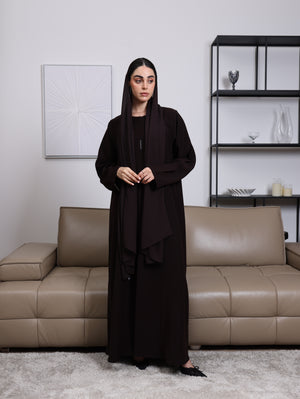 Indonesia Dark Coffee Brown Barbie with Minimal design Abaya