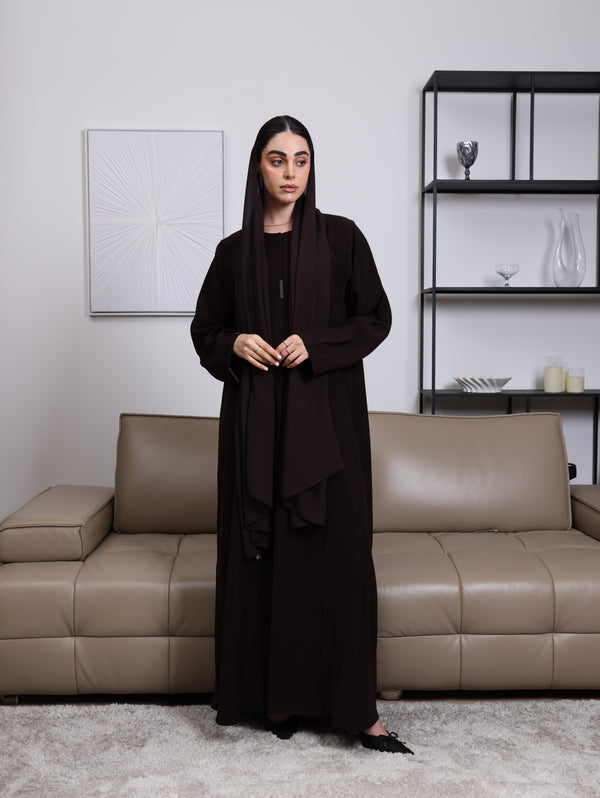 Indonesia Dark Coffee Brown Barbie with Minimal design Abaya