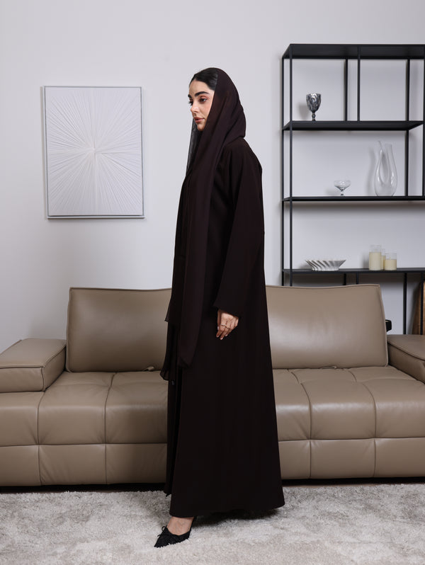 Indonesia Dark Coffee Brown Barbie with Minimal design Abaya