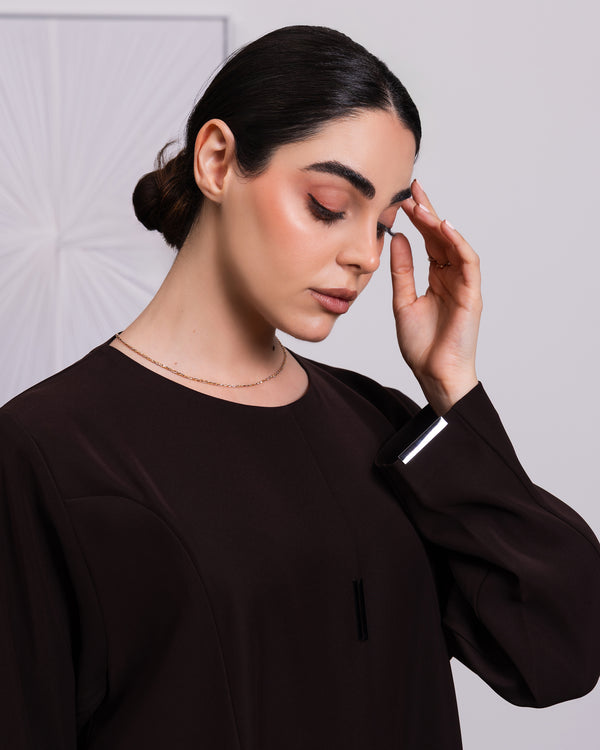 Indonesia Dark Coffee Brown Barbie with Minimal design Abaya