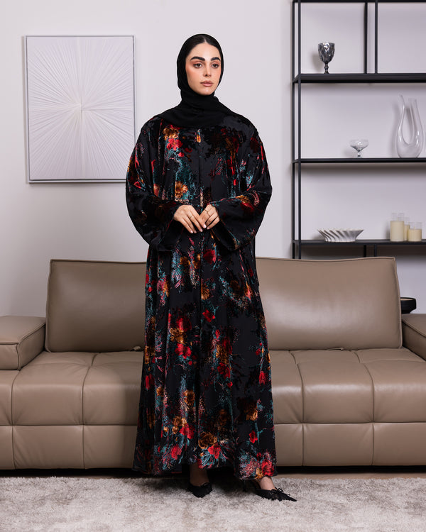 Elegant Korea Velvet Printed Double Layered Abaya