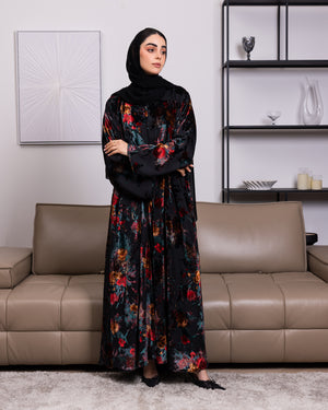 Elegant Korea Velvet Printed Double Layered Abaya