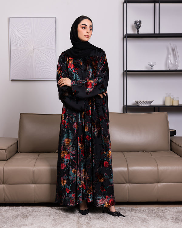 Elegant Korea Velvet Printed Double Layered Abaya