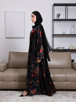 Elegant Korea Velvet Printed Double Layered Abaya