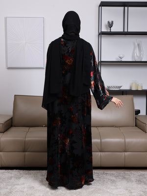 Elegant Korea Velvet Printed Double Layered Abaya