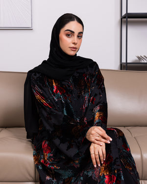 Elegant Korea Velvet Printed Double Layered Abaya