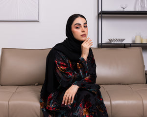 Elegant Korea Velvet Printed Double Layered Abaya