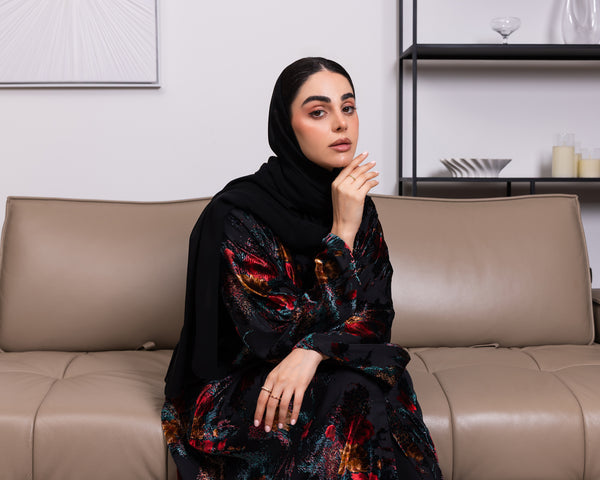 Elegant Korea Velvet Printed Double Layered Abaya