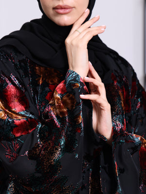 Elegant Korea Velvet Printed Double Layered Abaya