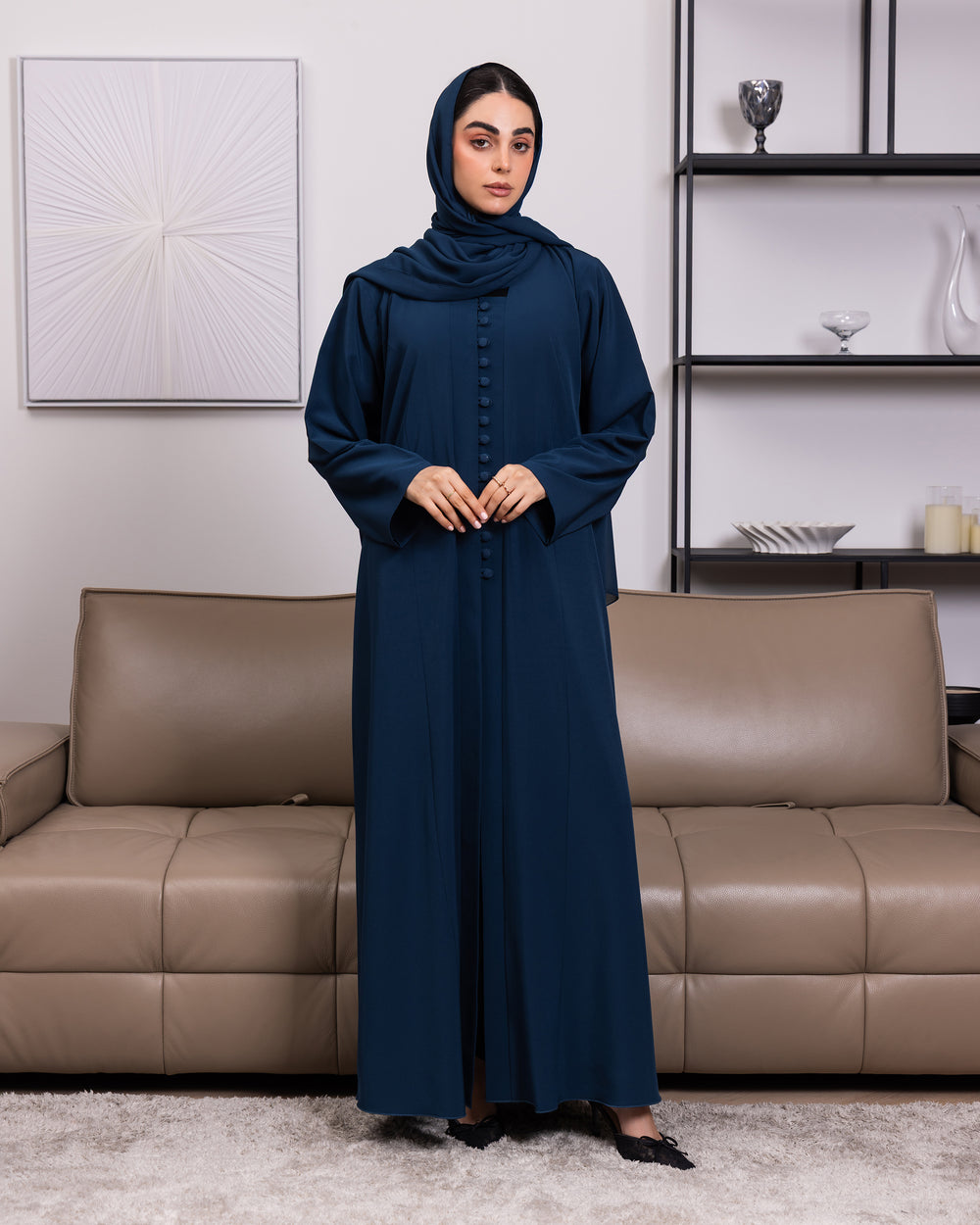 Royal Crepe Peacock Blue Abaya