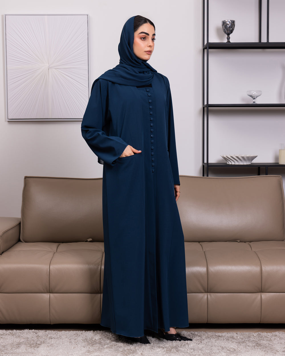 Royal Crepe Peacock Blue Abaya