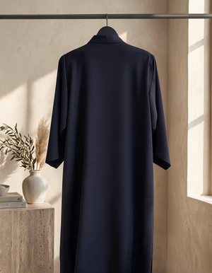 Heritage Threads Abaya - Black Abaya with Crystal-Studded Arched Panel Seams in Korea Satin Fabric