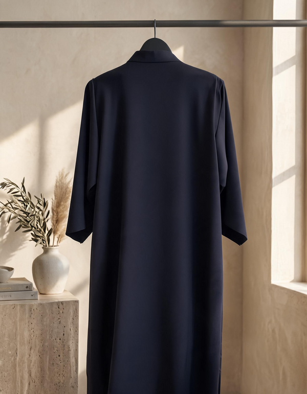 Heritage Threads Abaya - Black Abaya with Crystal-Studded Arched Panel Seams in Korea Satin Fabric