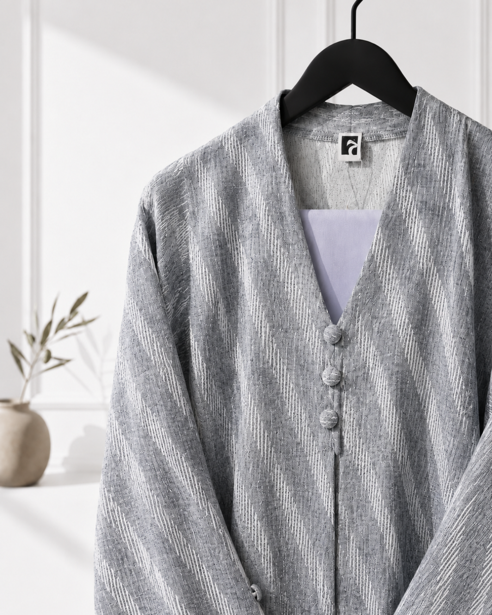 Heritage Threads Abaya - Chevron Grey Linen Abaya