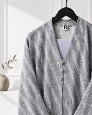 Heritage Threads Abaya - Chevron Grey Linen Abaya