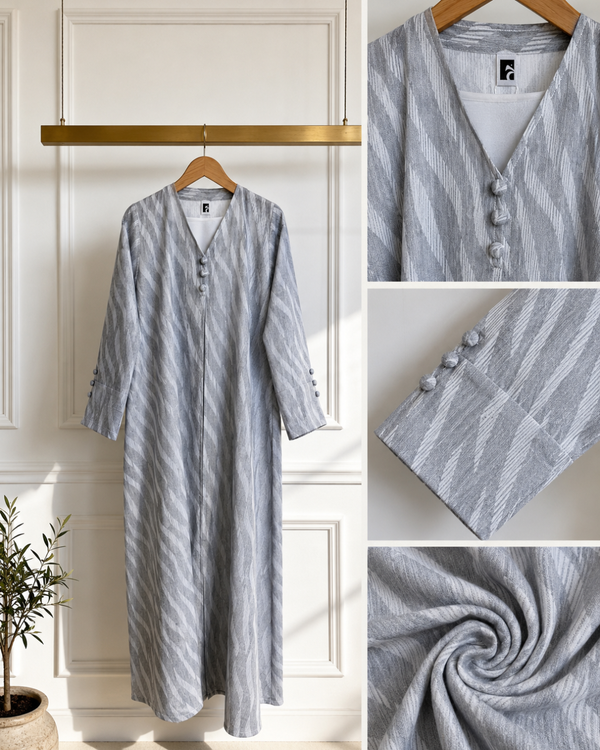 Heritage Threads Abaya - Chevron Grey Linen Abaya
