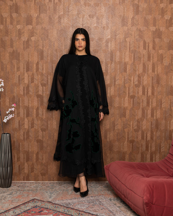 Heritage Threads Abaya - Green Floral Lace Occassional Abaya