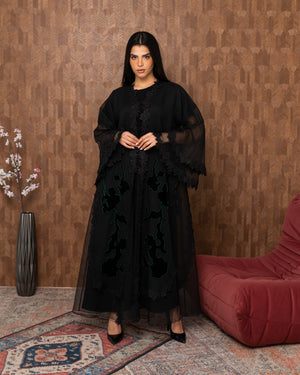 Heritage Threads Abaya - Green Floral Lace Occassional Abaya