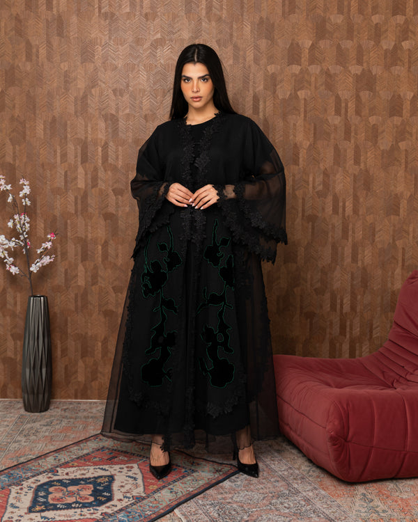 Heritage Threads Abaya - Green Floral Lace Occassional Abaya