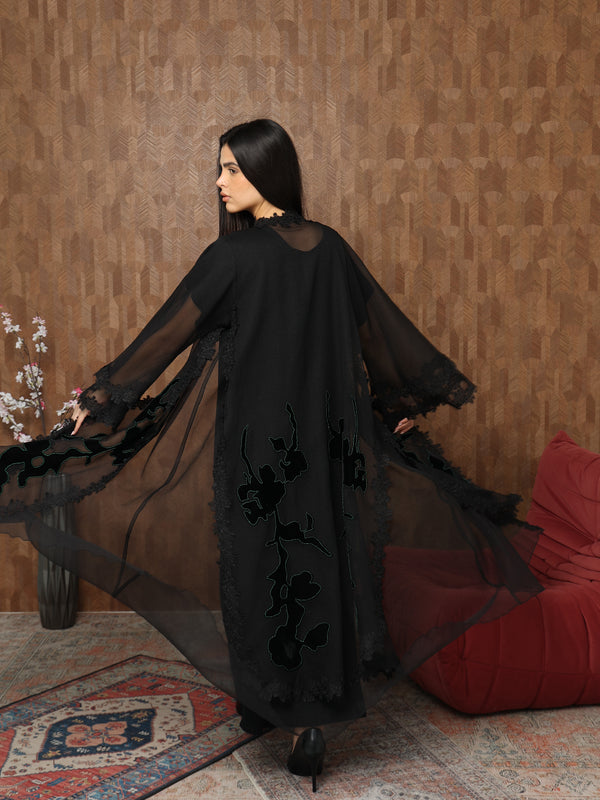 Heritage Threads Abaya - Green Floral Lace Occassional Abaya