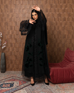 Heritage Threads Abaya - Green Floral Lace Occassional Abaya