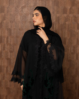 Heritage Threads Abaya - Green Floral Lace Occassional Abaya
