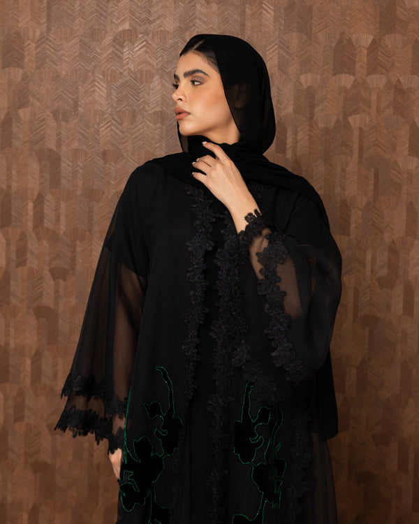 Heritage Threads Abaya - Green Floral Lace Occassional Abaya