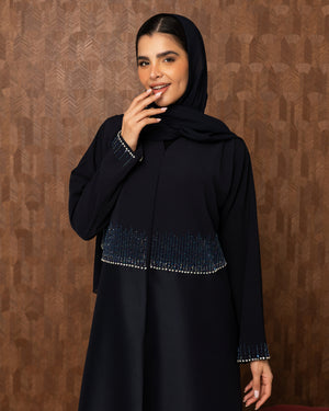 Heritage Threads Abaya - Midnight Navy Crystal Fringe Waistband Abaya | Klosh Cut