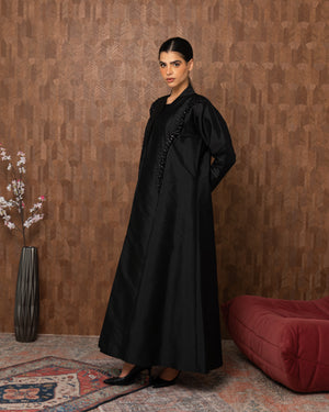Heritage Threads Abaya - Onyx Pearl & Bead Trimmed Abaya | Klosh Silhouette in Luminous Fabric