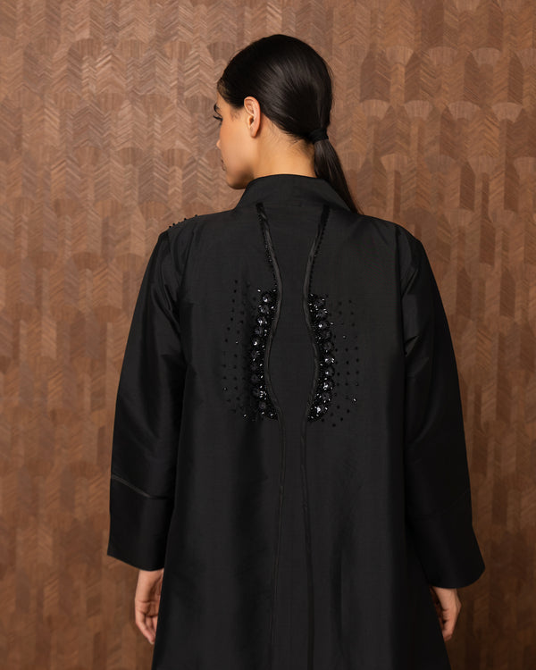 Heritage Threads Abaya - Onyx Pearl & Bead Trimmed Abaya | Klosh Silhouette in Luminous Fabric