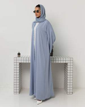 Heritage Threads Abaya - Powder Blue Floral Lace Border Abaya | Klosh Silhouette