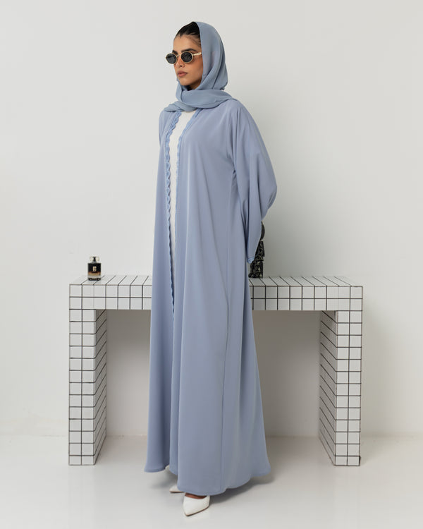 Heritage Threads Abaya - Powder Blue Floral Lace Border Abaya | Klosh Silhouette