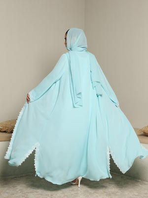Heritage Threads Abaya - Sky Blue Delicate Scalloped Lace Abaya | Klosh Silhouette