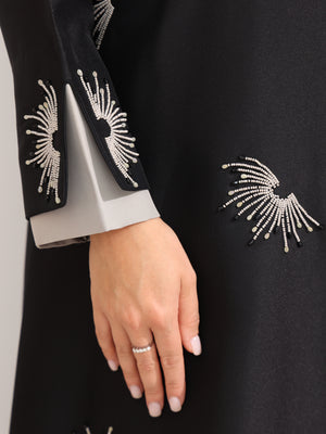 Black Satin Beaded Straight Abaya