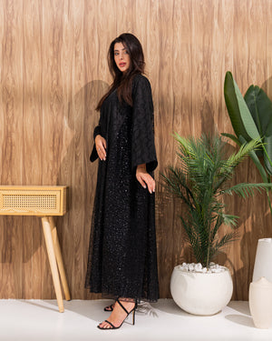 Black Abaya with Floral Jacquard Pattern