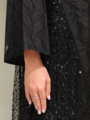 Black Abaya with Floral Jacquard Pattern
