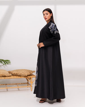 Black Abaya with Hand Floral Patterns Beadwork