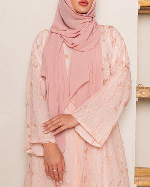 Pale Pink Abaya Embroidered Floral Pattern