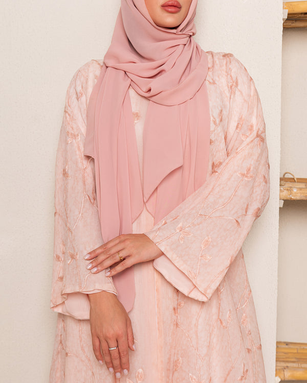 Pale Pink Abaya Embroidered Floral Pattern